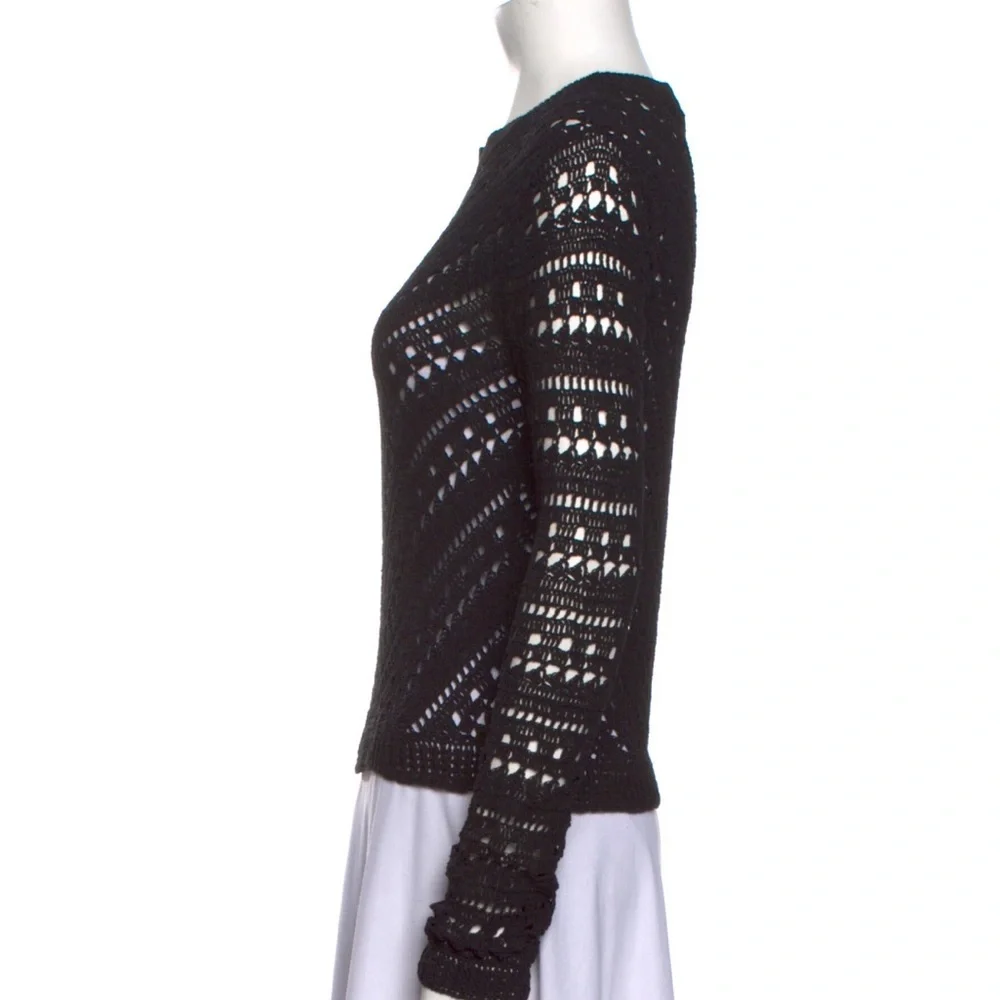 NWOT Theory Crewneck Eyelet Trim Sweater Slim fit in Black Size Petite - Picture 2 of 3